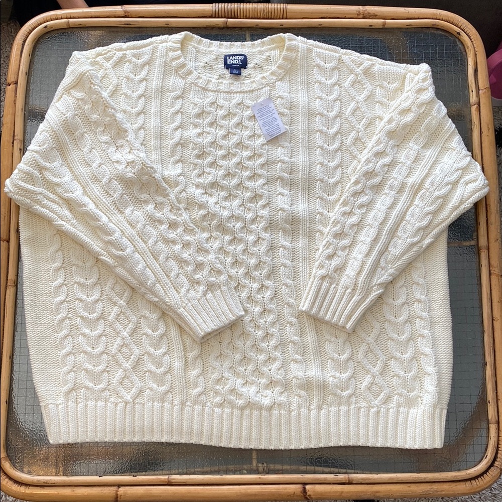 NWT Lands' End Women's Cream Cable Knit Sweater